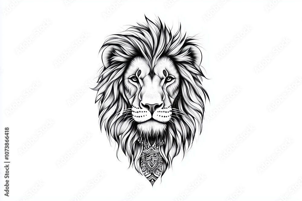 Intricate Linework: Lion Tattoo with Mandala Motifs in Black Intricate Linework: Lion Tattoo with Mandala Motifs in Black