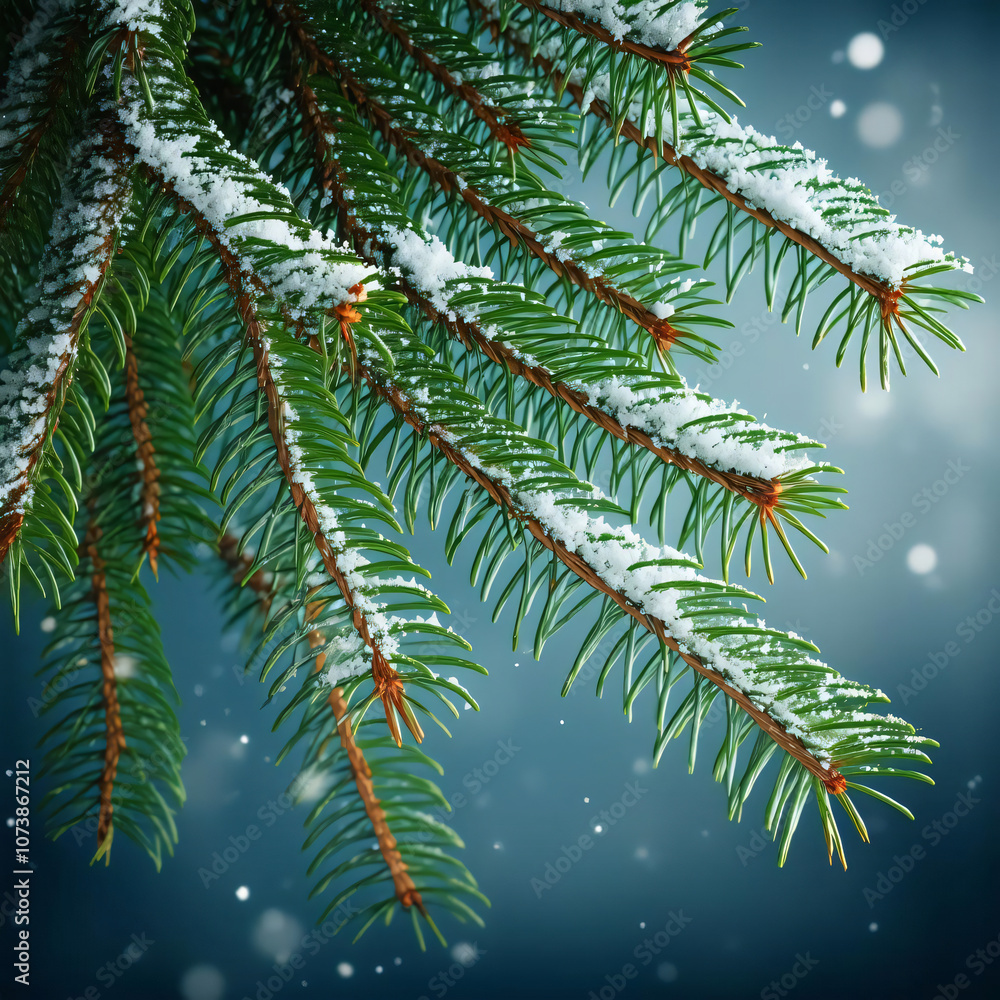 Obraz premium Macro Christmas Tree Branches - Festive Greenery Background