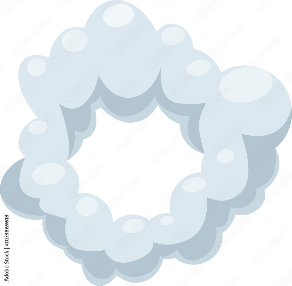 Cartoon illustration of a round frame created by fluffy white clouds forming a circle Cartoon illustration of a round frame created by fluffy white clouds forming a circle