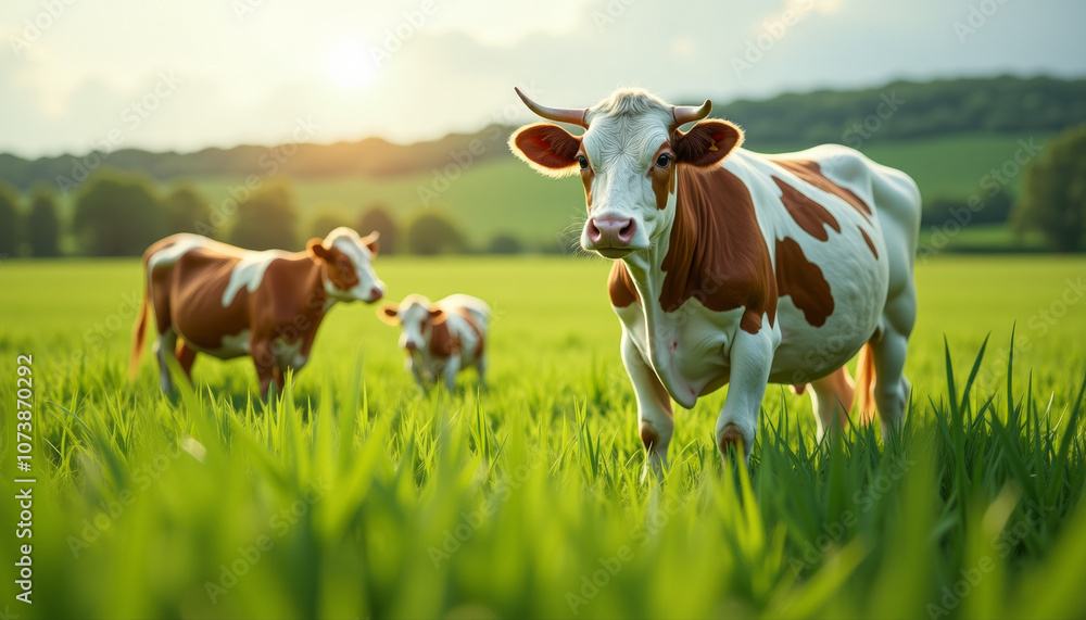 Cows Grazing in a Lush Meadow Cows Grazing in a Lush Meadow