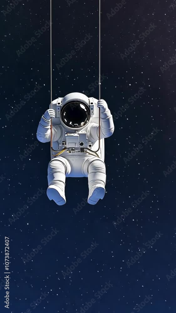 An astronaut swings through space, surrounded by a field of twinkling stars An astronaut swings through space, surrounded by a field of twinkling stars