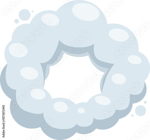 Cartoon illustration of a circular frame made of soft, fluffy clouds, surrounding an empty space, ideal for text or images