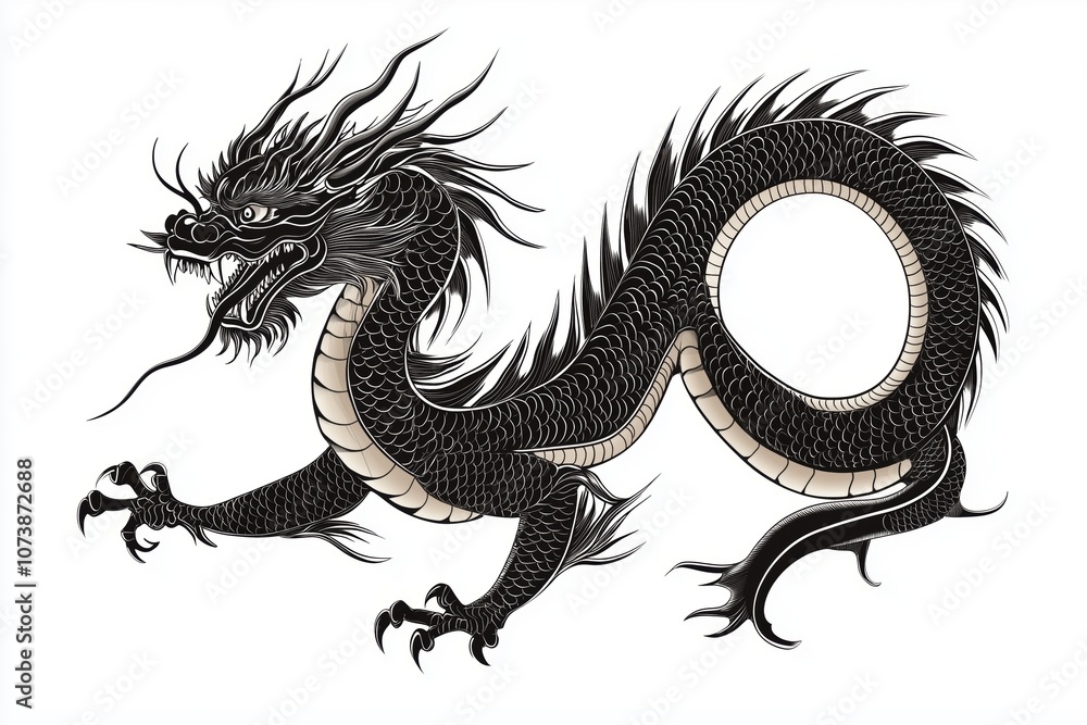 Traditional Asian Dragon Tattoo with High Contrast Traditional Asian Dragon Tattoo with High Contrast
