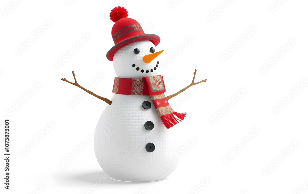 3D snowman isolated on white created with generative AI 3D snowman isolated on white created with generative AI