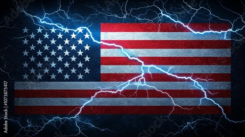 Wallpaper Mural Dramatic American Flag with Electric Lightning Background, Symbolizing Power, Freedom, and Patriotism in a Striking Visual Composition Torontodigital.ca