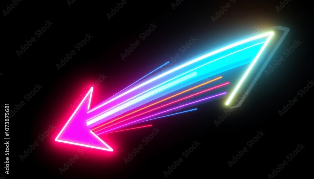 Neon arrow with glowing trails on a black background. Neon arrow with glowing trails on a black background.