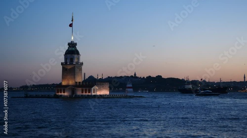 Evening View of Maiden's Tower in Istanbul in Turkey
