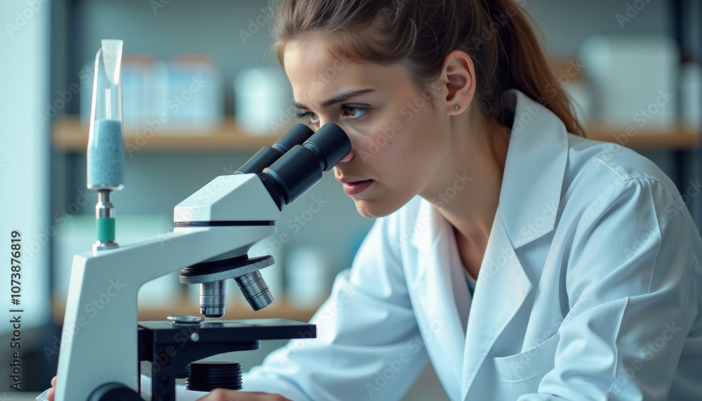 Scientist Examining Sample Under Microscope Scientist Examining Sample Under Microscope