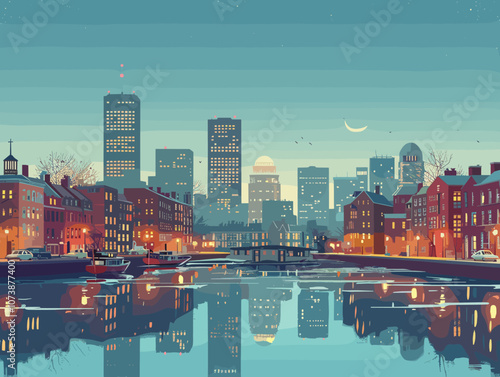 Boston, USA. Beautiful postcard vector illustration