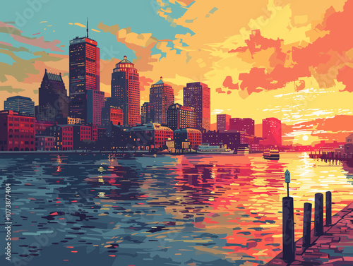 Boston, USA. Beautiful postcard vector illustration