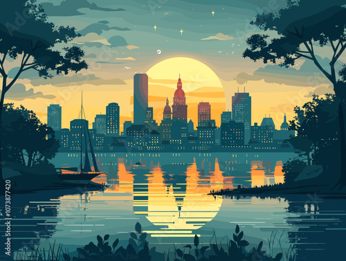 Boston, USA. Beautiful postcard vector illustration