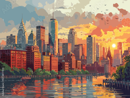 Boston, USA. Beautiful postcard vector illustration