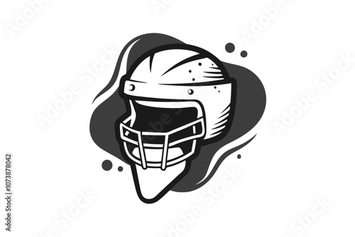 Photography Line Art of Ice Hockey Helmet with Black Fill Detailed Sketch Illustration
