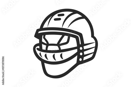 Photography Line Art of Ice Hockey Helmet with Black Fill Detailed Sketch Illustration