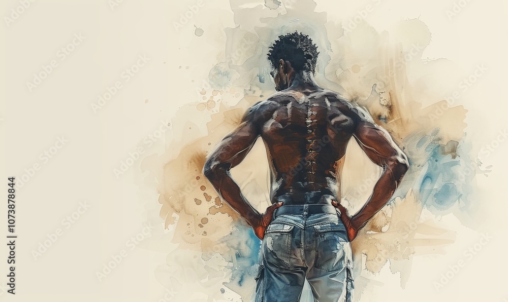 Person suffering from lower back pain Digital illustration, white background, watercolor style Person suffering from lower back pain Digital illustration, white background, watercolor style