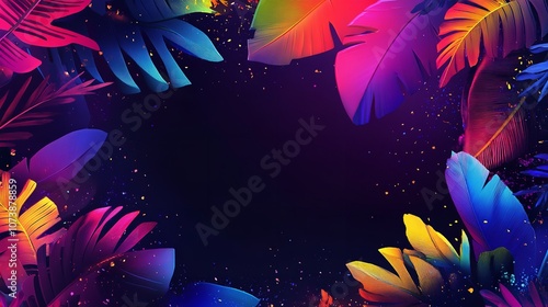 Artistic Colorful Frame with Different Elements over Dark Vector Background photo