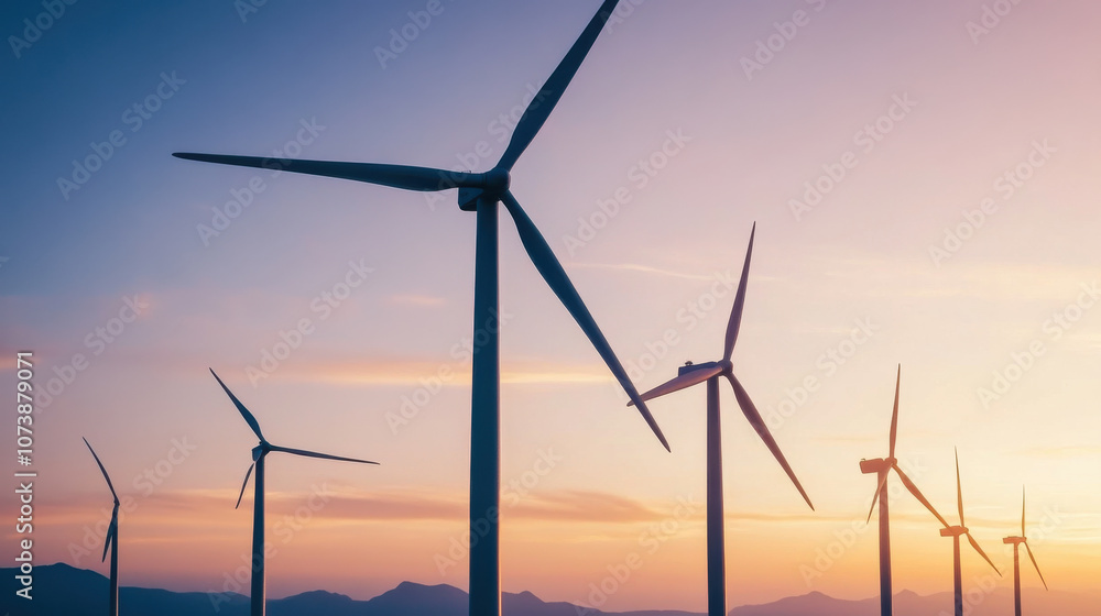 Majestic offshore wind farm at sunset with silhouetted turbines Majestic offshore wind farm at sunset with silhouetted turbines
