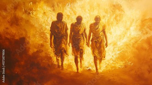 Shadrach, Meshach, and Abednego Walking Through the Fiery Furnace