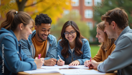 Students Studying Together Outdoors