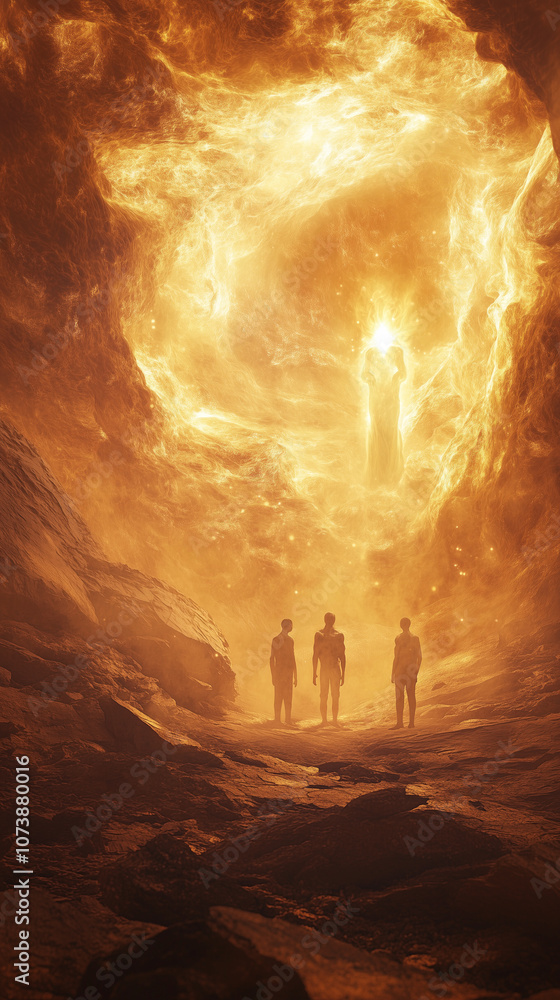 Three Men Stand in Fiery Furnace Unharmed With Divine Presence Three Men Stand in Fiery Furnace Unharmed With Divine Presence