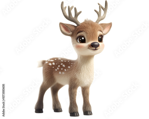 A charming cartoon deer character with big expressive eyes and small antlers, evoking a sense of playful innocence photo