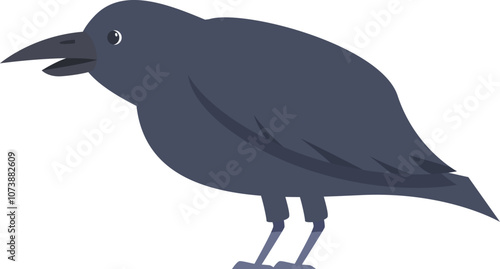 Cartoon crow standing and cawing with open beak, displaying grey feathers and legs