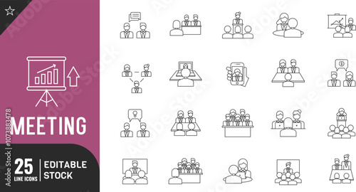 Meeting line editable icon set. Research, Meeting and more. thin modern style vector illustration.