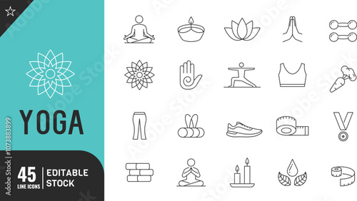 Yoga line editable icon set.  physical activity, proper nutrition, and sports  thin modern style vector illustration.