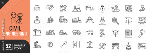Civil Engineering line editable icon set. Thin modern style vector illustration.
