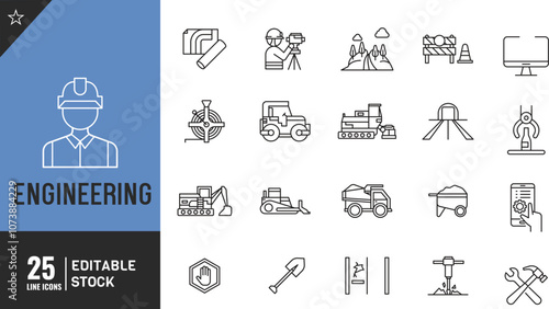 Engineering line editable icon set. engineer, manufacturing, and more thin modern style vector illustration.