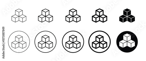 cube icon symbol with three blocks. three sugar cubes icon. cubic building icon. block chain logo icon for website design isolated on white background.