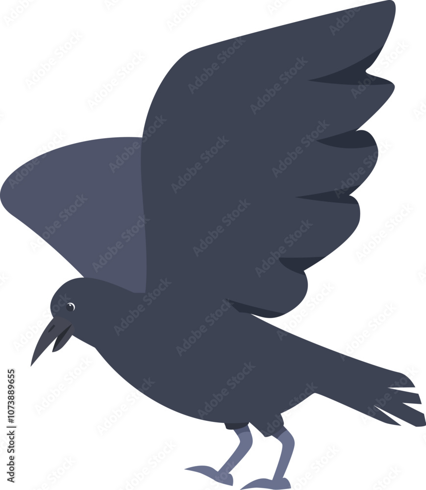 Obraz premium Cartoon crow flying with open wings, isolated on white background