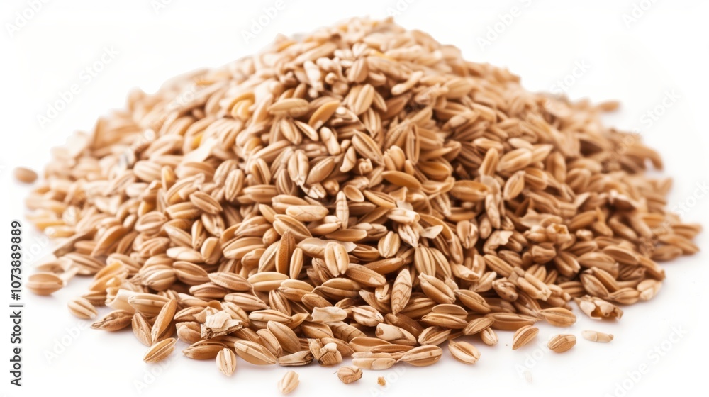 Pile of Barley Seeds on a White Background Displaying Organic Texture and Natural Harvest. Pile of Barley Seeds on a White Background Displaying Organic Texture and Natural Harvest.