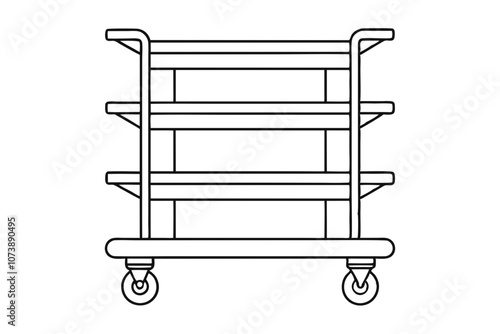 Line Drawing of 3-Tier Rolling Metal Kitchen Cart Multifunctional Utility for Tools, Utensils, and Food Storage