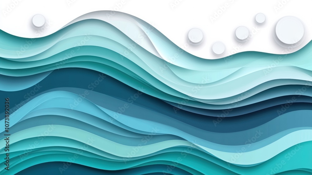 Fototapeta premium Abstract ocean waves in layered blue and teal tones create a calming visual flow, AI