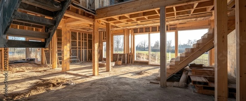 Tavern under contruction with stairs and column -