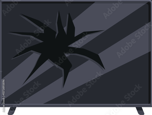 Modern television with broken screen showing radiating cracks, concept of damage and obsolescence