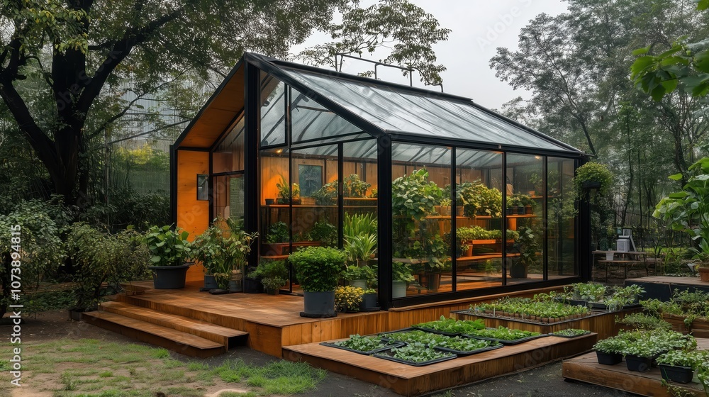 Modern Greenhouse Surrounded by Lush Greenery, Showcasing Sustainable Gardening and Organic Plant Growth. Ideal for Agriculture, Plant Enthusiasts, and Environmental Conservation Concepts Modern Greenhouse Surrounded by Lush Greenery, Showcasing Sustainable Gardening and Organic Plant Growth. Ideal for Agriculture, Plant Enthusiasts, and Environmental Conservation Concepts