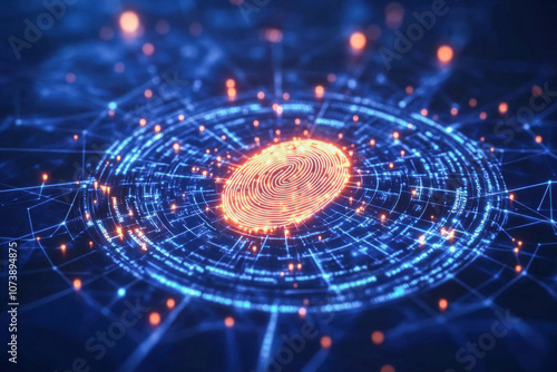 Wallpaper Mural Futuristic digital environment displaying glowing fingerprint, symbolizing identity verification and advanced security measures Torontodigital.ca