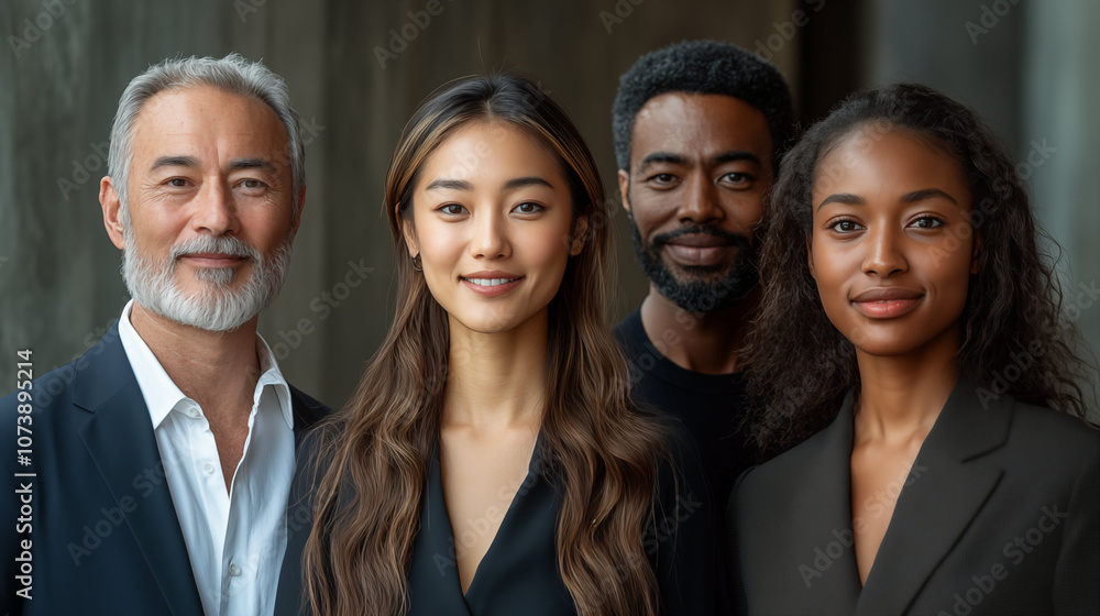 Diverse Business Team in Professional Attire Against Neutral Background Diverse Business Team in Professional Attire Against Neutral Background