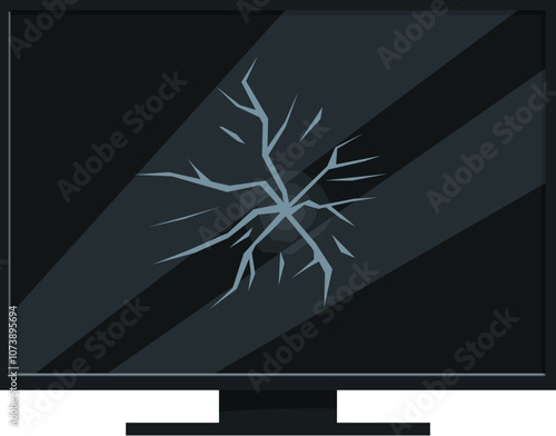 Broken black monitor with visible cracks on the screen, symbolizing damage, malfunction, and the need for repair or replacement