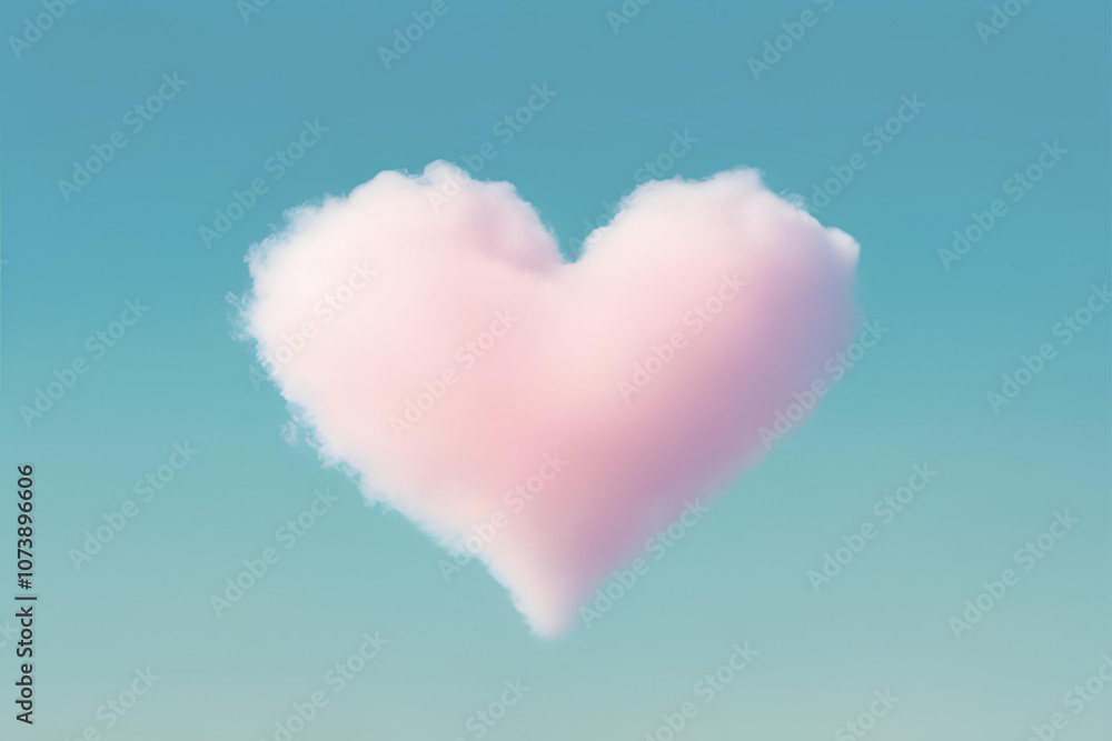 Heart-Shaped Pink Cloud Floating in a Clear Blue Sky, A soft pink heart-shaped cloud drifts in a clear, peaceful blue sky Heart-Shaped Pink Cloud Floating in a Clear Blue Sky, A soft pink heart-shaped cloud drifts in a clear, peaceful blue sky