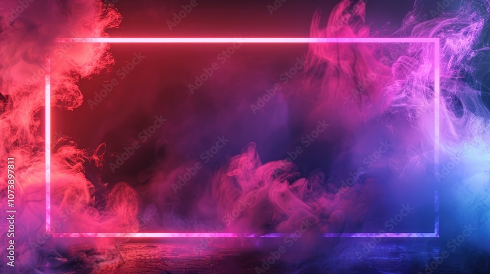A vibrant display of colorful smoke surrounding a glowing frame, set against a dark background, ideal for creative concepts. A vibrant display of colorful smoke surrounding a glowing frame, set against a dark background, ideal for creative concepts.