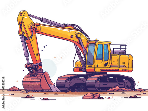 Yellow construction vehicle is digging into the ground. The image has a somewhat somber mood, as the machine is being used to dig into the earth