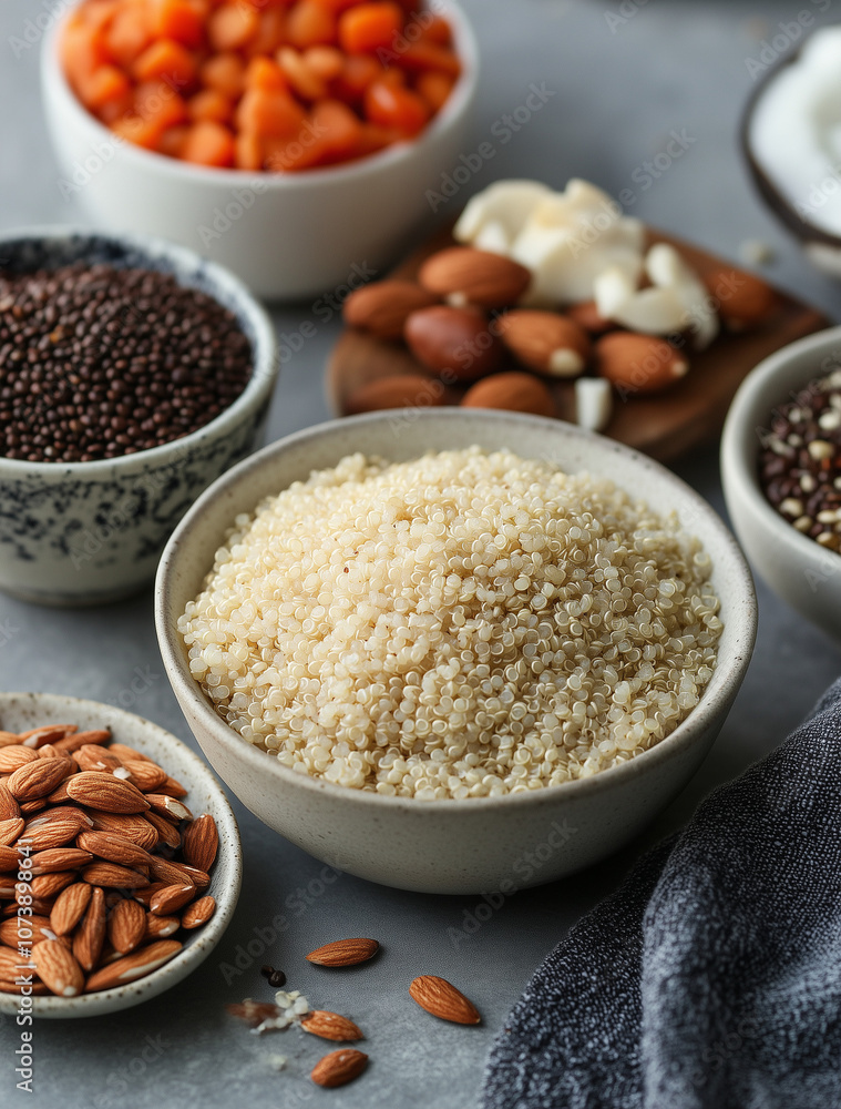 Nutritional Showdown: Quinoa Cooked with Almond Milk Versus Coconut Water Featuring Bright Hues and Organic Elements Nutritional Showdown: Quinoa Cooked with Almond Milk Versus Coconut Water Featuring Bright Hues and Organic Elements