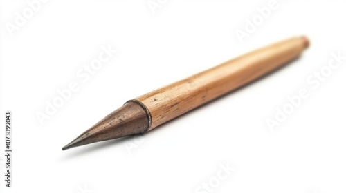 Close-up image of a wooden pencil with a metallic tip