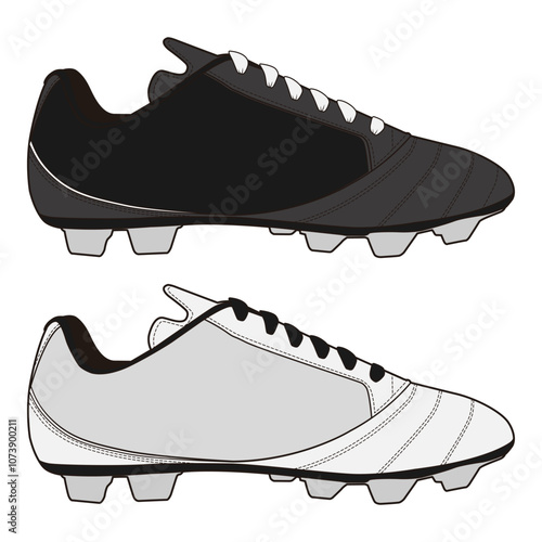Football Cleats Left and Right Side View Technical Flat Template for Fashion Design

