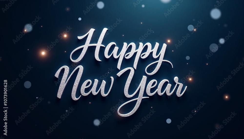 Happy New Year greeting in elegant script with sparkling effects on a blue background Happy New Year greeting in elegant script with sparkling effects on a blue background