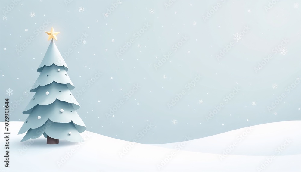 Stylized Christmas tree illustration on snowy background with falling snowflakes Stylized Christmas tree illustration on snowy background with falling snowflakes