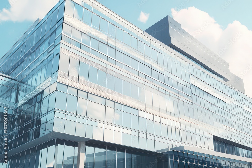 Fototapeta premium A hospital building fa? section ade with sleek glass windows and modern architectural design, creating a professional and welcoming appearance.